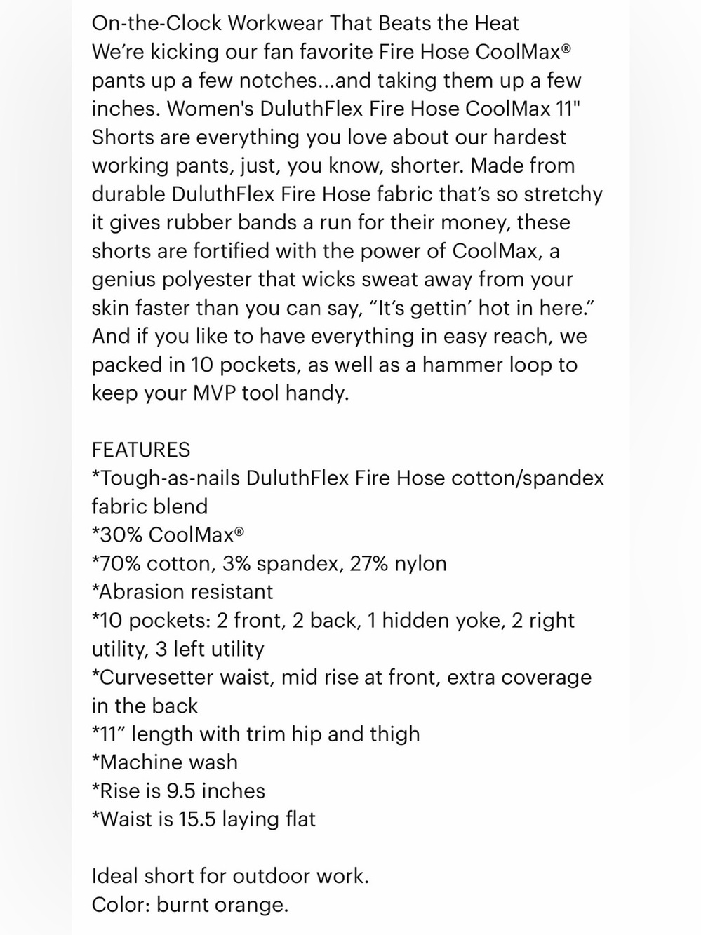 Duluth Flex Fire Hose Coolmax 11" women's shorts NWT sz 6 - Picture 11 of 11